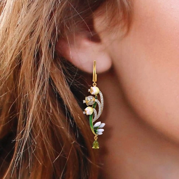 925 Silver 14k Gold Plated Bell Orchid CZ Lily of the Valley